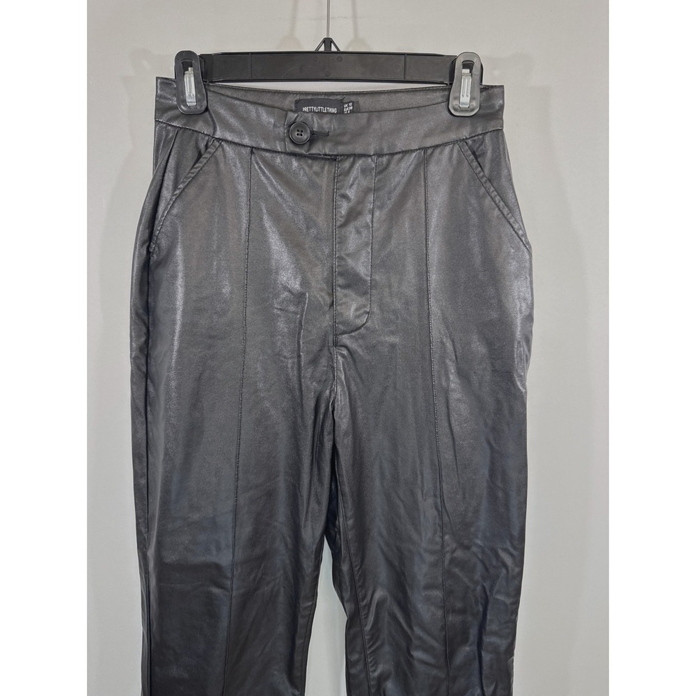 PrettyLittleThing Womens Black Faux Leather High Waisted Straight Leg Pants 6 - Picture 2 of 11